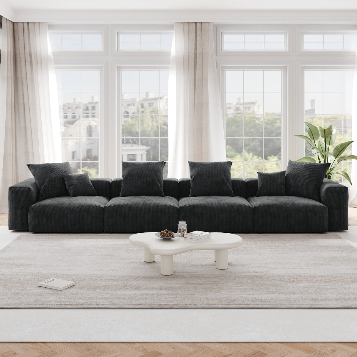 Pixel Modern Modular Sofa, Corduroy Slipcovers - Replacement Covers Only, Black