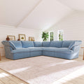 Sky Plus Velvet Cloud Sofa, Washable Cover 122-Inch Velvet Corner Sectionals 5-Seaters, Light Blue