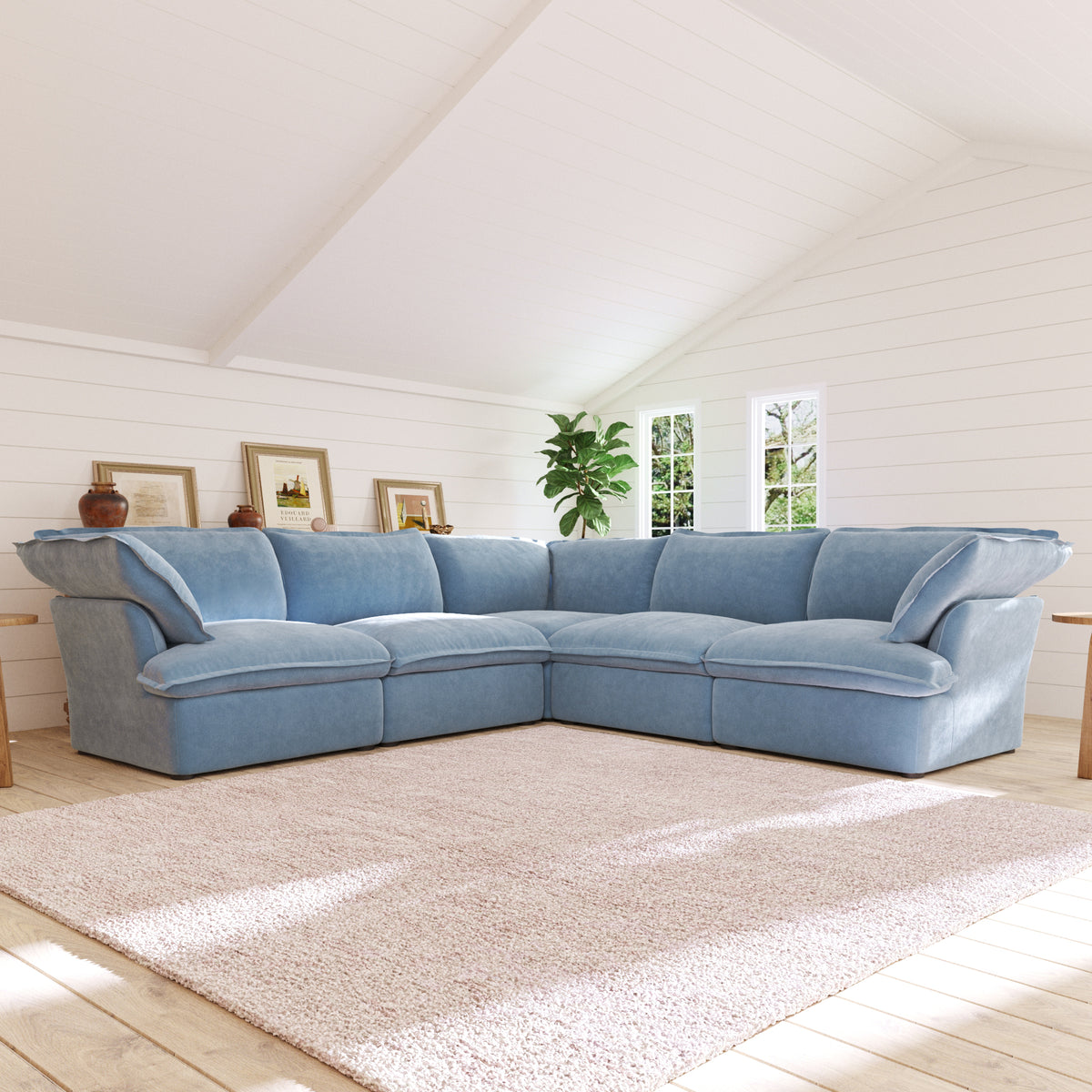 Sky Plus Velvet Cloud Sofa, Modular Washable 43-Inch Velvet Single Sofa 1-Seaters, Light Blue