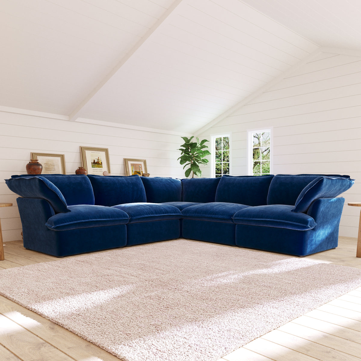 Sky Plus Velvet Cloud Sofa, Modular Washable 43-Inch Velvet Single Sofa 1-Seaters, Dark Blue