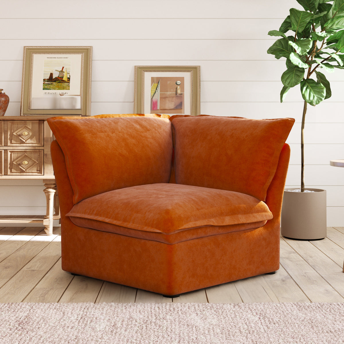 Sky Plus Velvet Cloud Sofa, Modular Washable 43-Inch Velvet Single Sofa 1-Seaters, Orange