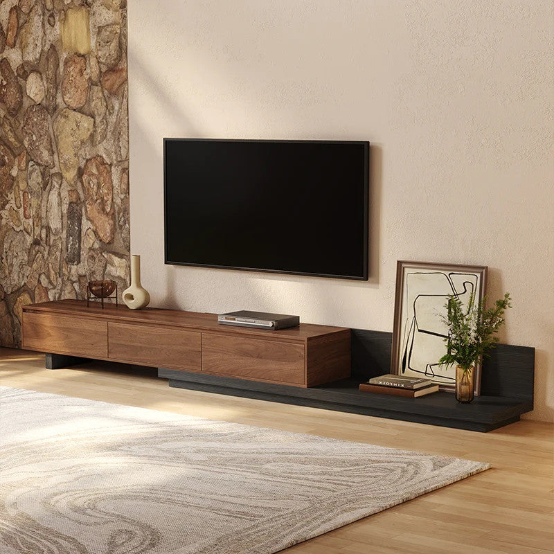 Walnut Three Drawer Extendable TV Console 79in, view 2