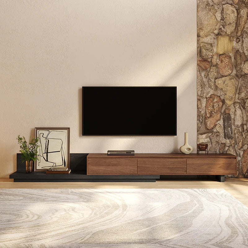 Walnut Three Drawer Extendable TV Console 79in, view 4