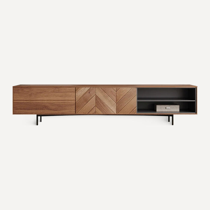 Walnut Two Drawer TV Console 71in, front view
