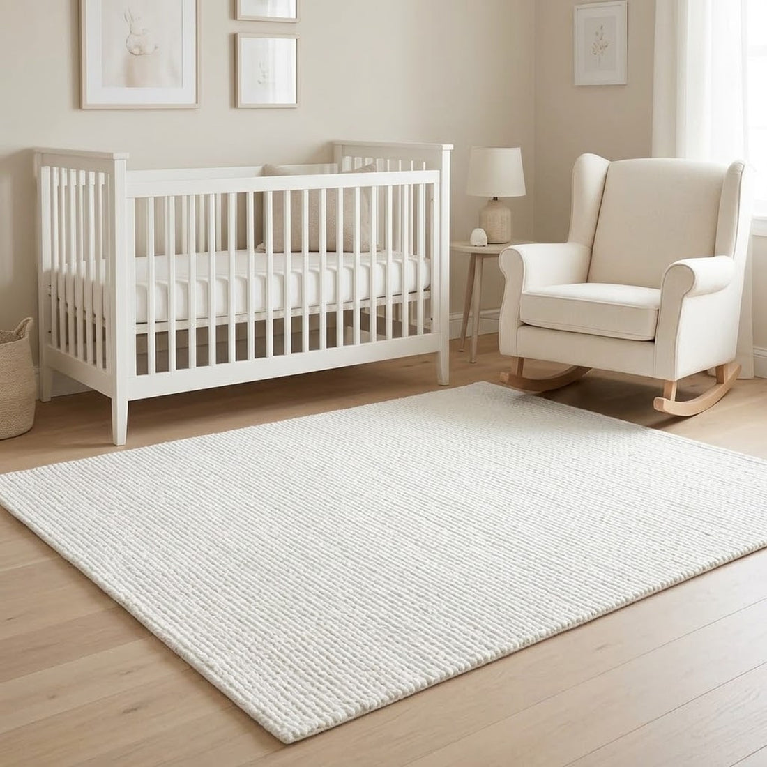 White Braided Rugs, full view on a white background