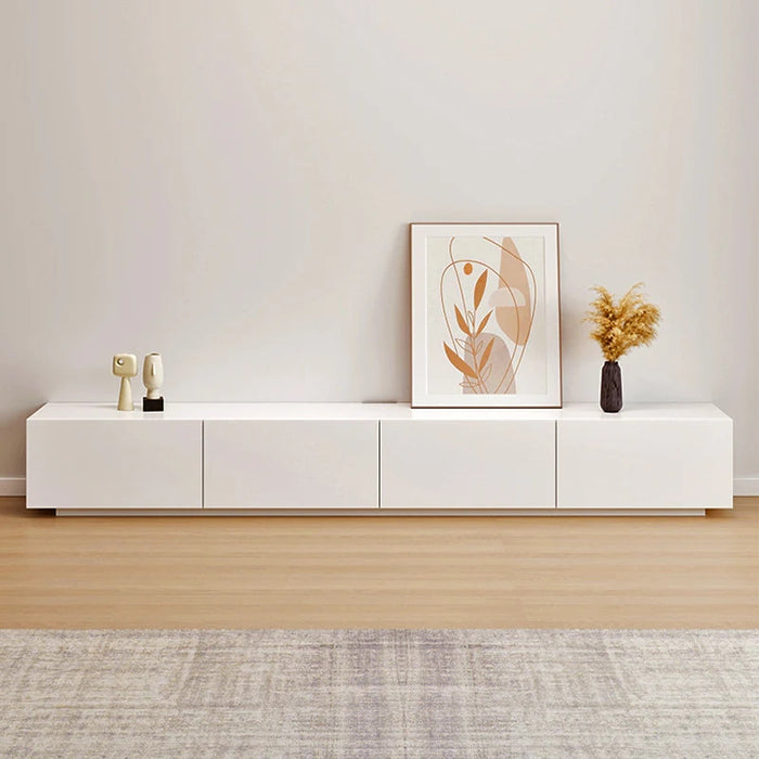White Wide Storage TV Console 87in, front view