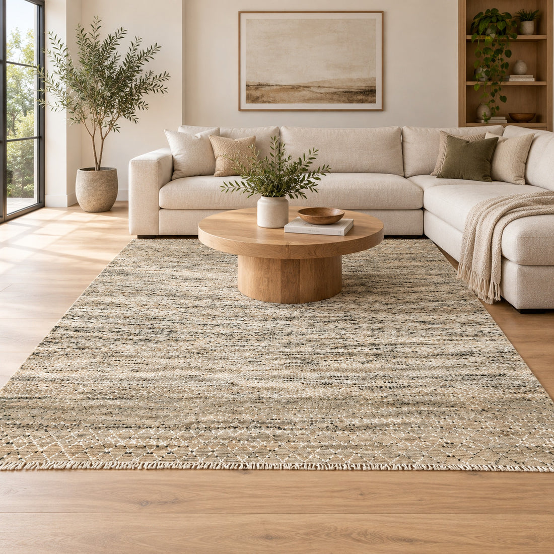 Wool Silk Indo Savannah Diamond Pattern Rug, full view on a white background