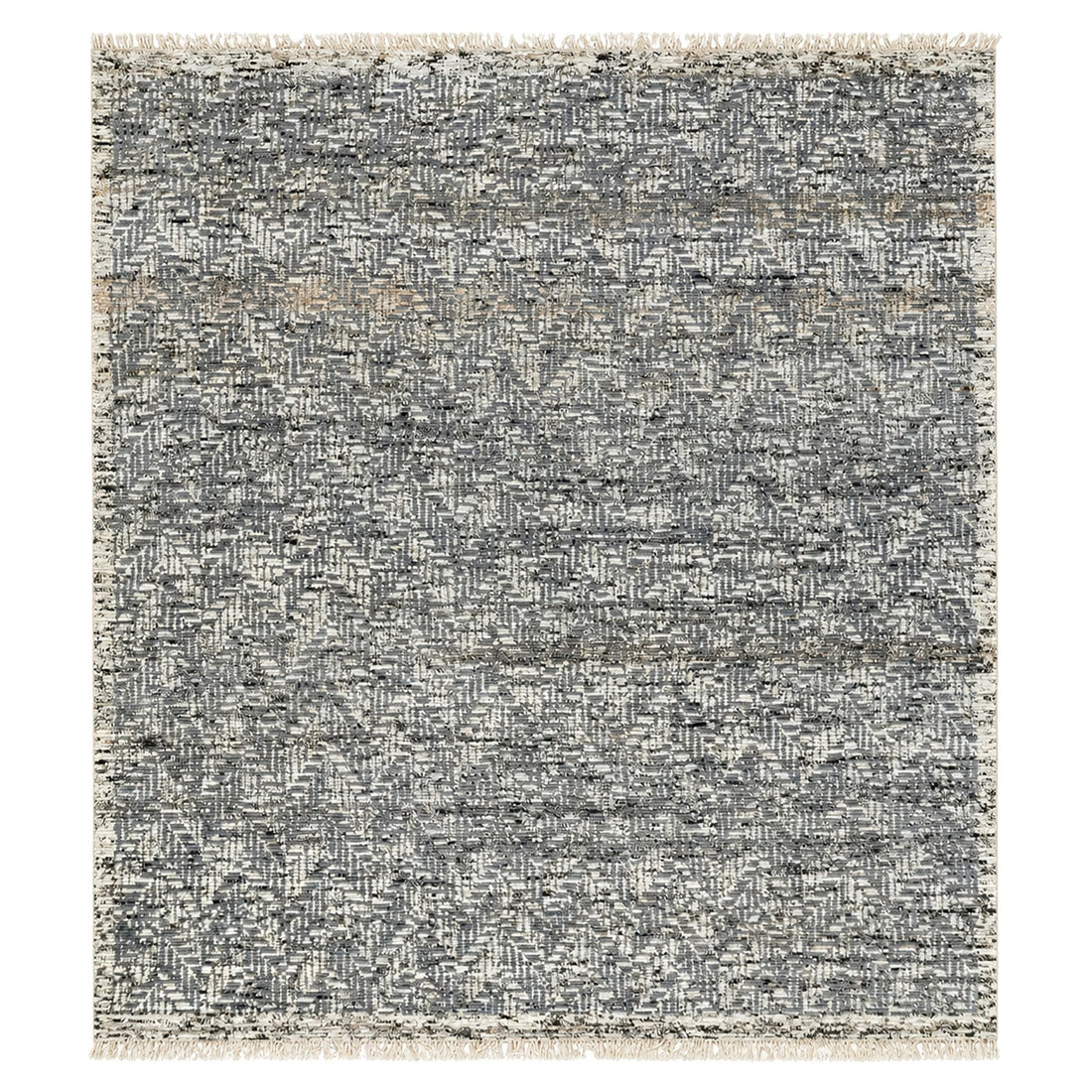 Zigzag Novo Grey Wool Viscose Hand-Knotted Rug., full view on a white background